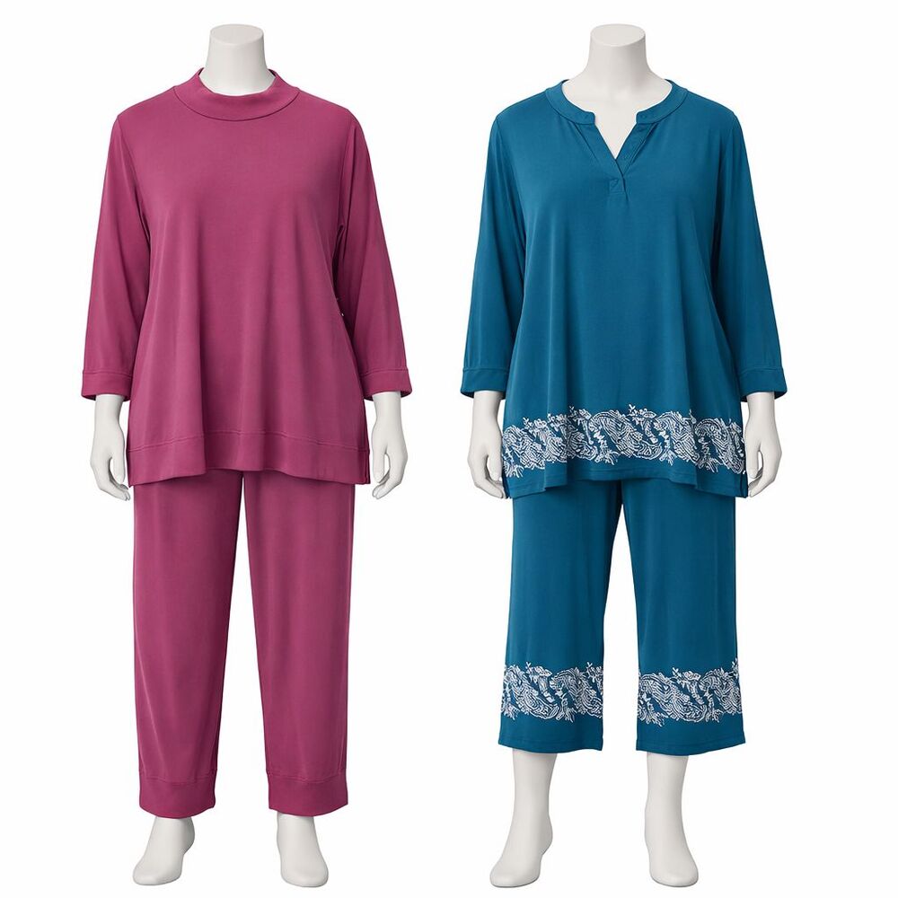2-Suit Set Dreams Co. Loungewear Womens 18/20 1-Blue w/Florals, 1-Purple Solid